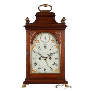 mahogany bracket clock with painted dial by Lancaster of Plymouth