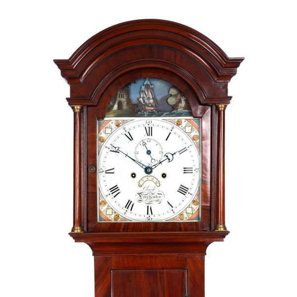 rocking ship automata longcase clock by Clarke of Dorchester hood