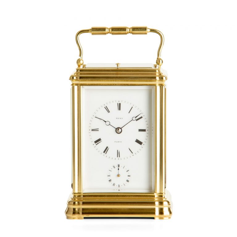 A FINE ANTIQUE FRENCH REPEATING CARRIAGE CLOCK WITH ALARM DENT The