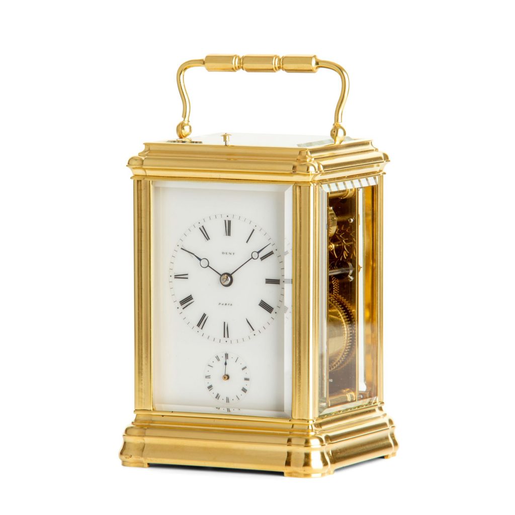 A FINE ANTIQUE FRENCH REPEATING CARRIAGE CLOCK WITH ALARM – DENT – The ...